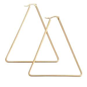2 1/8 Inch 55mm Triangle Hoop Pierced Post Earrings Gold Tone